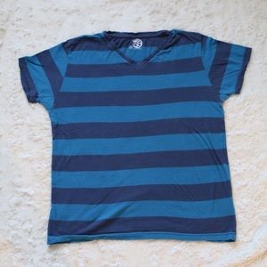 Division 55 Blue Striped Short Sleeve V Neck Tee M